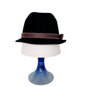 Juicy Couture Fedora Womens One Size Navy 100% Wool Felt Studded Band Bow Hat